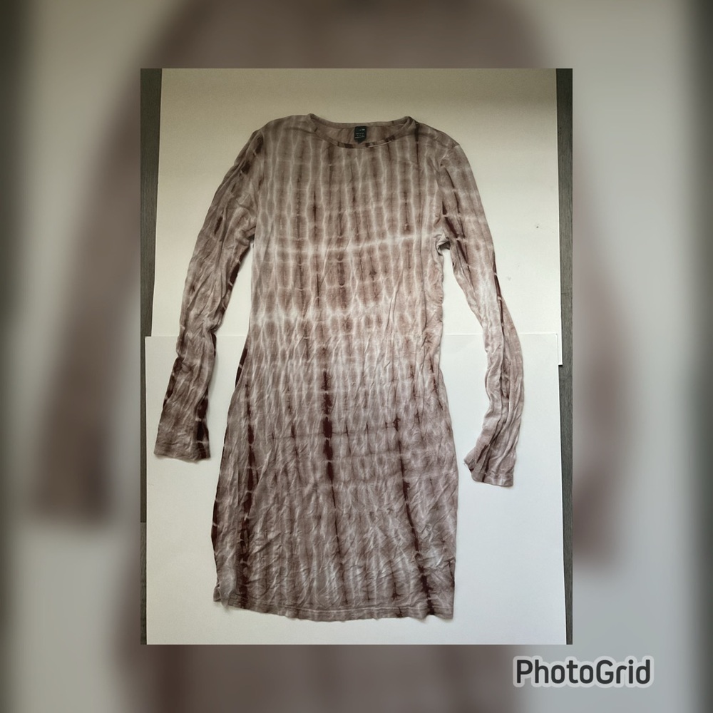 SHEIN Brown Tie-Dye Long Sleeve Dress